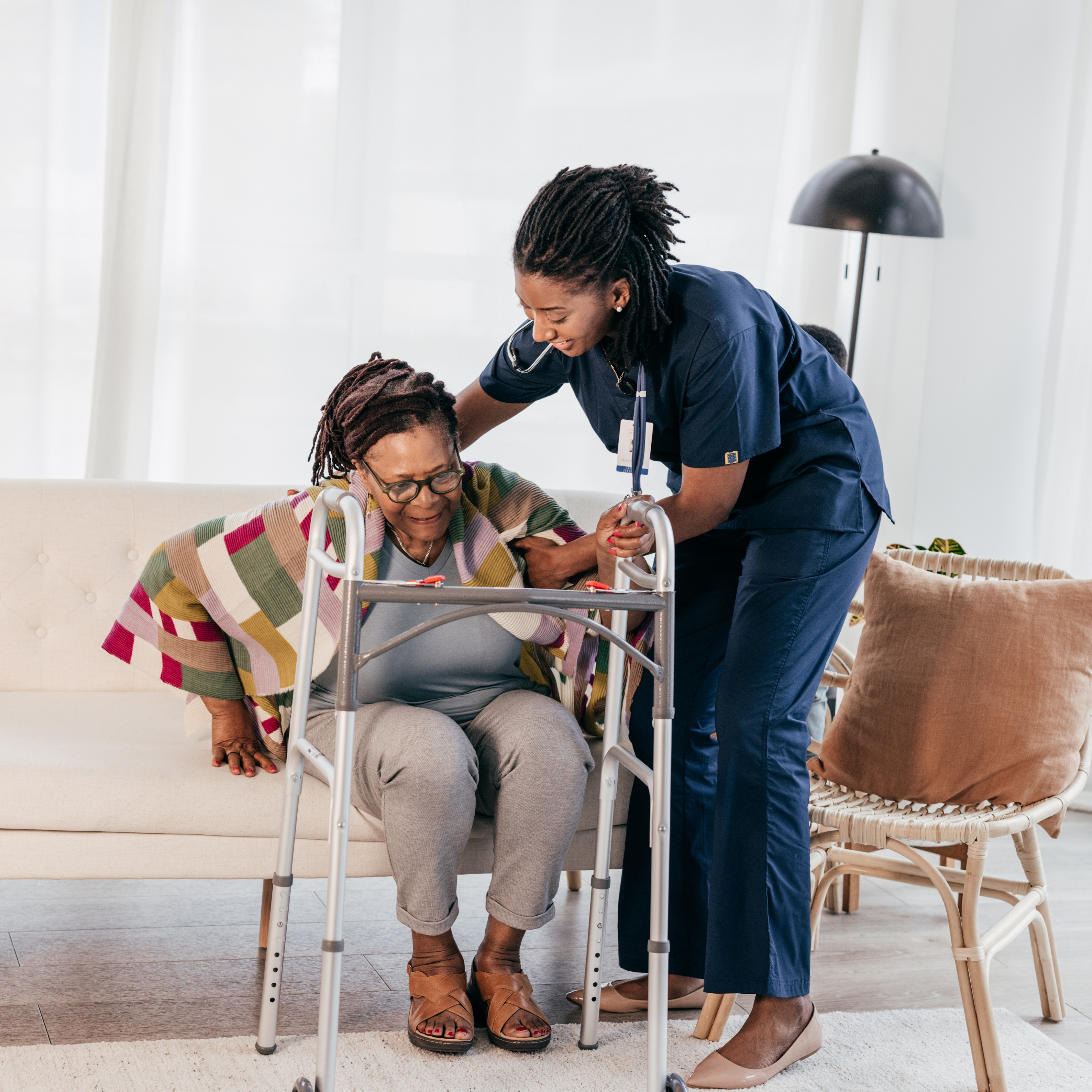 Caregiver offering supportive care at home